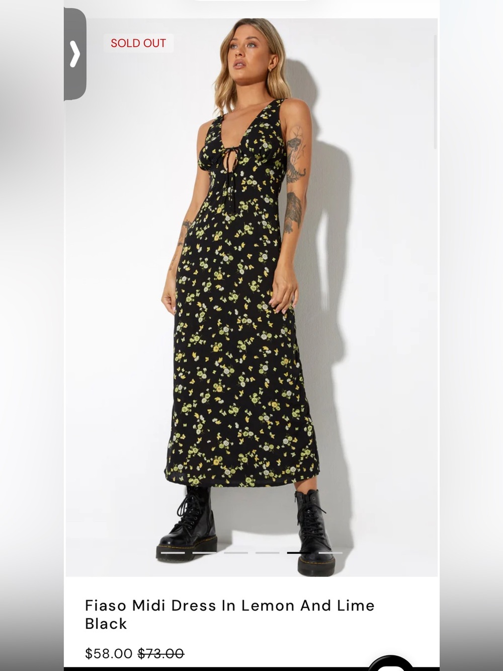 Motel Fiaso Midi Dress In Lemon And Lime Black Size M - Picture 5 of 5